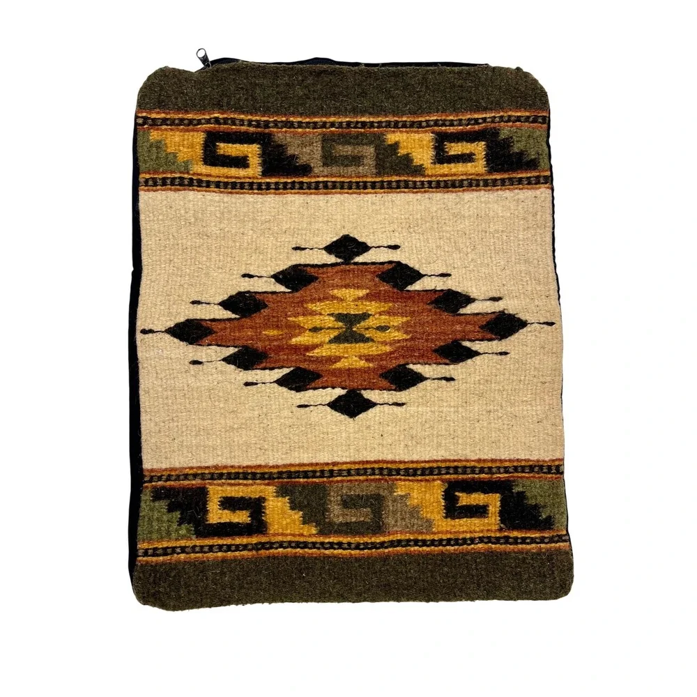 Wool Pillow Cover 18x15 Aztec Southwestern Artisan Tribal Earthy Rustic Ethnic